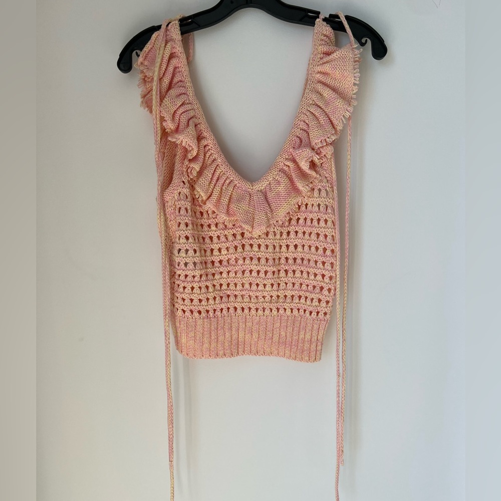 Philosophy di Lorenzo Serafini Pink and Yellow Crochet Ruffle Tie Tank Size IT40